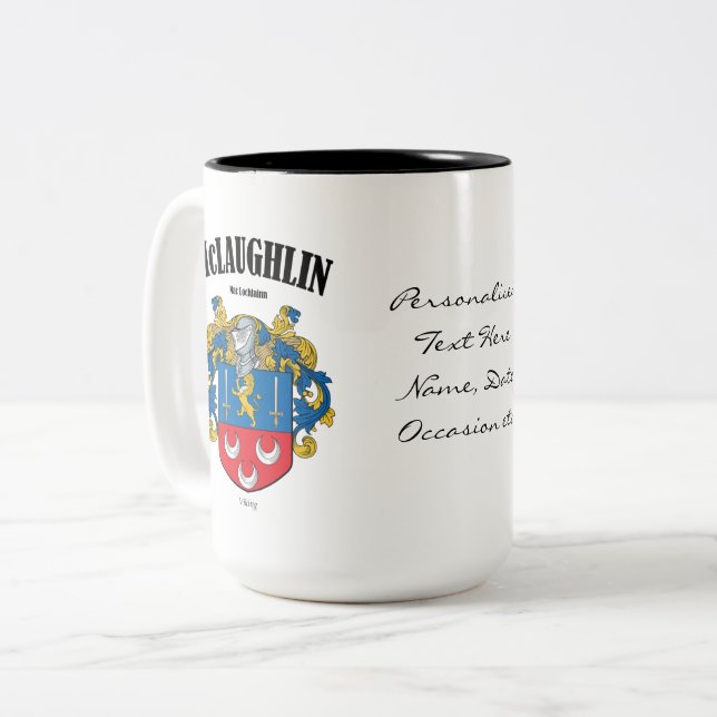 McLaughlin Familienwappen, Translation & Meaning Zweifarbige Tasse (Vorderseite Links)