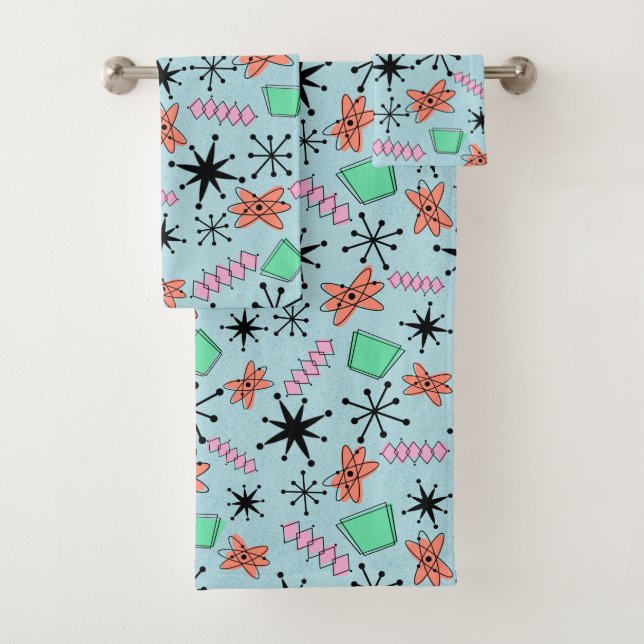 MCM Atomblau Orange Rosa grün Badhandtuch Set (Insitu)