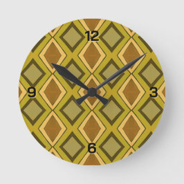 MCM Braun Gold Grün Diamantmuster Runde Wanduhr