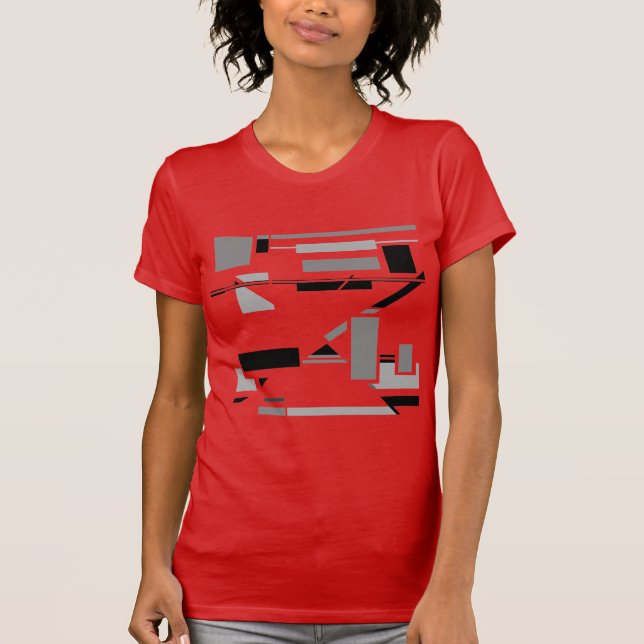 MCM-inspiriert Abstrakte Schwarz-Grau-Geometrie T-Shirt (Vorderseite)