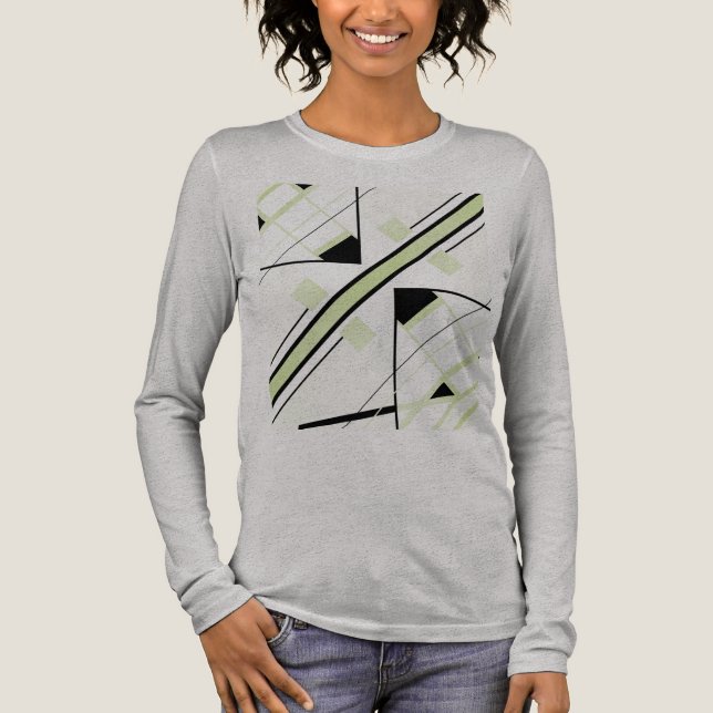 MCM-inspiriert Abstrakter, schwarzer Olive-Diagona Tri-Blend Shirt (Vorderseite)