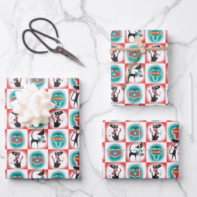 MCM Katzen Weihnachtsgeschenkpapier Geschenkpapier Set (Vorderseite)