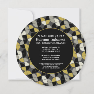 MCM Muster - funky black and gold Birthday Party Einladung