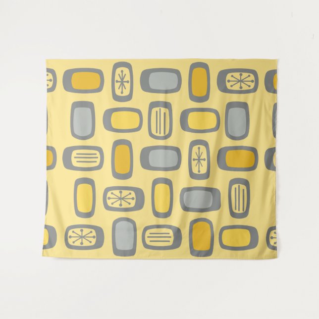 MCM Rundwinkelgelb, grau, Mitte des Jahrhunderts Wandteppich (Vorderseite (Horizontal))