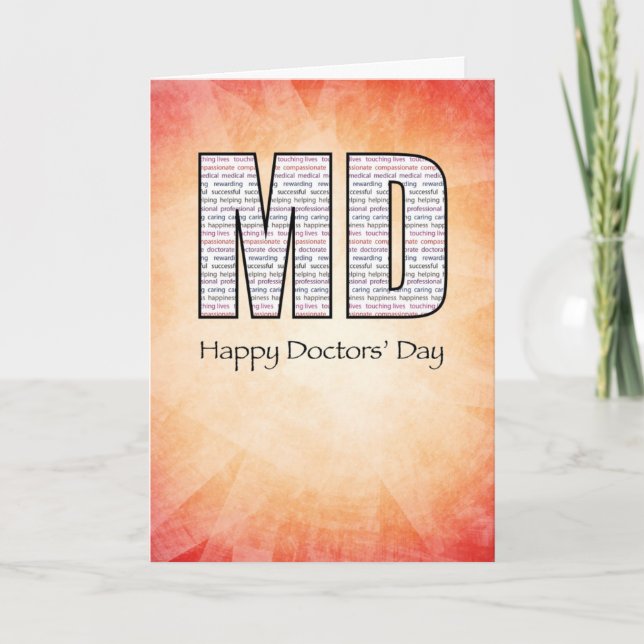MD Happy Doctors’ Day mit rotem und gelbem Hinterg Karte (Vorderseite)