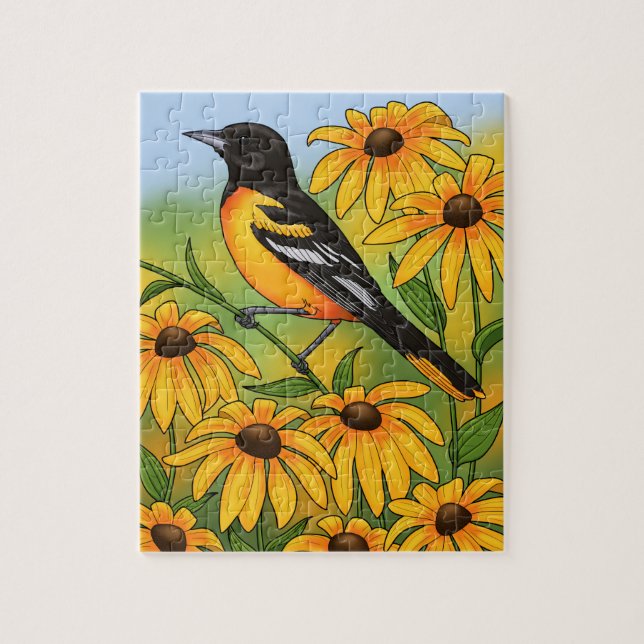 MD Staat Bird Oriole & Black-mit Augen Susan Blume (Vertikal)