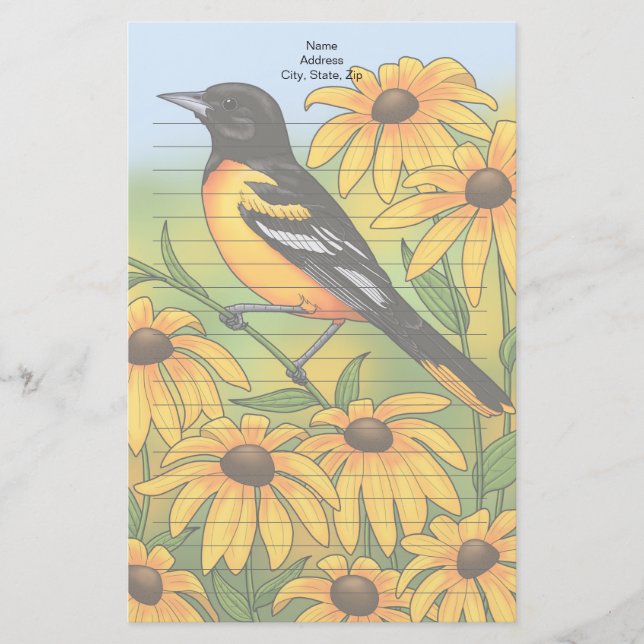 MD Staat Bird Oriole & Black-mit Augen Susan Blume Briefpapier (Vorderseite)