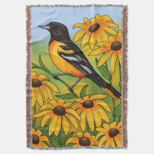 MD Staat Bird Oriole & Black-mit Augen Susan Blume Decke
