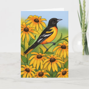 MD Staat Bird Oriole & Black-mit Augen Susan Blume Karte