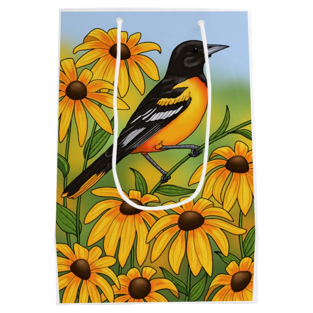 MD Staat Bird Oriole & Black-mit Augen Susan Blume Mittlere Geschenktüte (Rückseite)