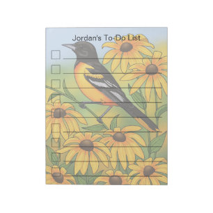 MD Staat Bird Oriole & Black-mit Augen Susan Blume Notizblock