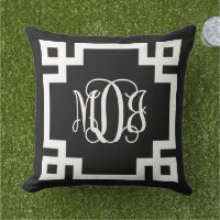 MDJ Black and White Greece Key Script Monogram