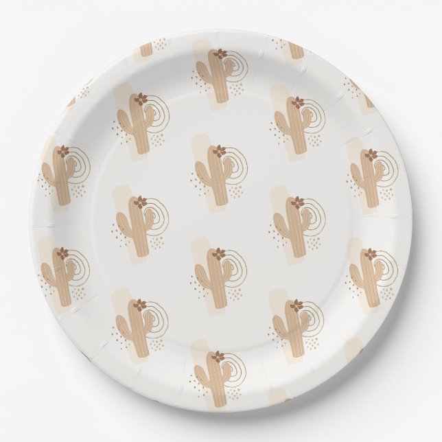 Mdoern Minimalistisch Boho Desert Cactus Baby Show Pappteller (Vorderseite)
