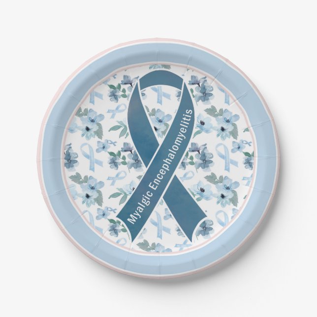 ME/CFS Awareness Ribbon Blue Sunday Pappteller (Vorderseite)
