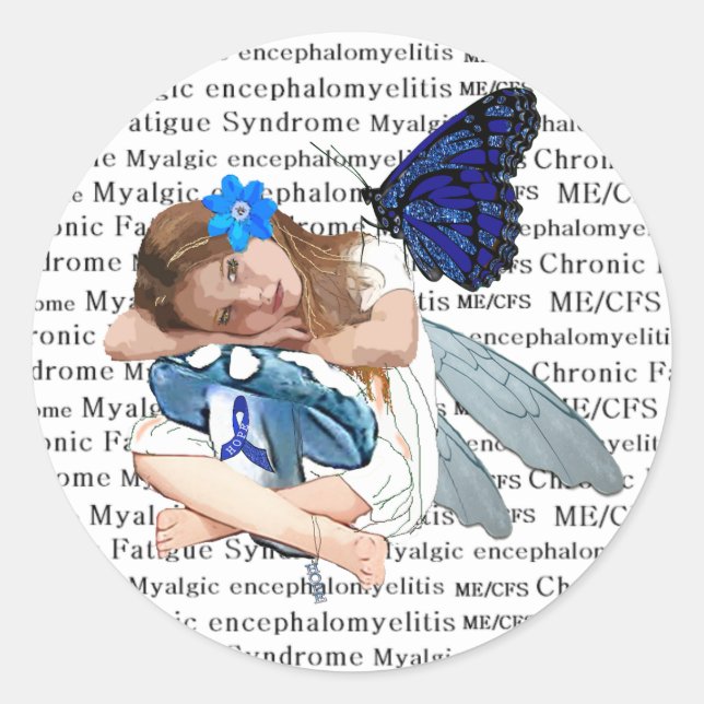 ME/CFS Chronic Fatigue Little Girl Angel Fairy Runder Aufkleber (Vorderseite)