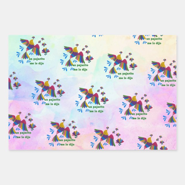 'Me lo dijo un pajarito' – Arte Mexicano Geschenkpapier Set (Vorderseite)
