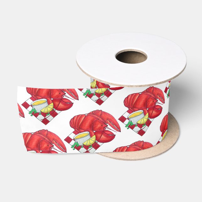 ME Maine Lobster Shack Seafood Dinner Red Gingham Satinband (Spule)