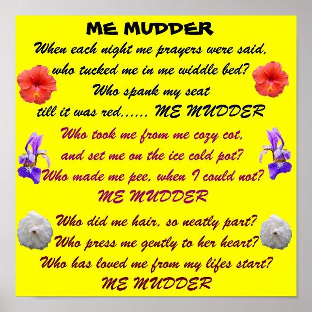 ME MUDDER poem poster (Vorne)