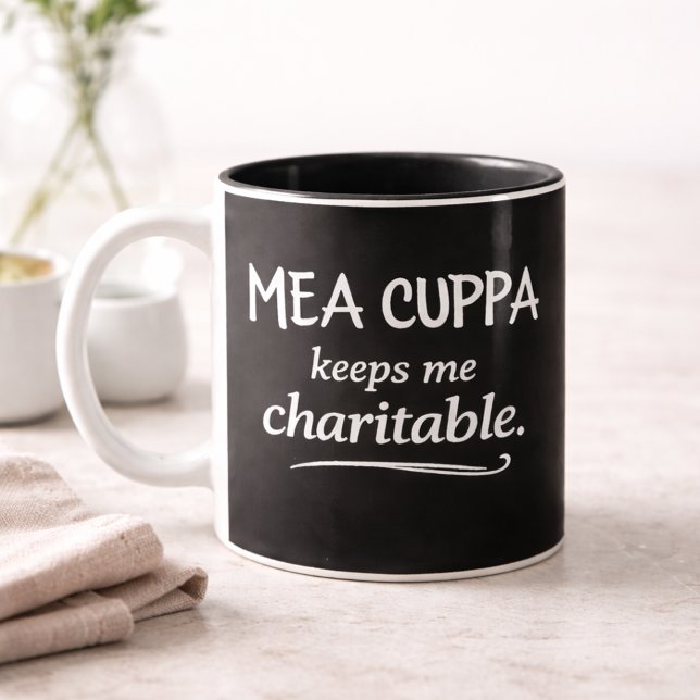 Mea Cuppa Keeps Me Charitable Catholic Humor Mug Zweifarbige Tasse (Von Creator hochgeladen)