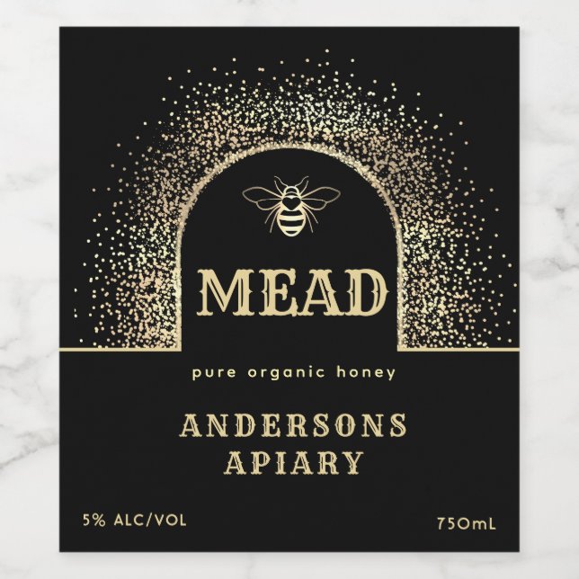 Mead Festive Minimalistisch Moderne Goldbiene Weinetikett (Einzelnes Label)