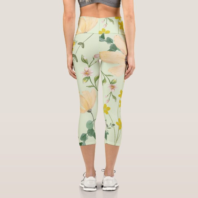 Meadow Bloom High Waisted Yoga Capris, XS Capri Leggings (Rückseite)