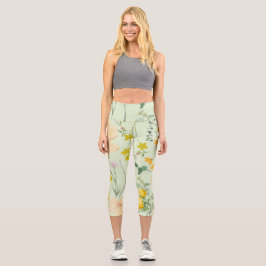 Meadow Bloom High Waisted Yoga Capris, XS Capri Leggings
