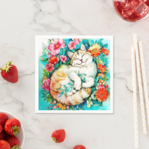 Meadow Blossom Cat Bliss Wasserfarbe Serviette