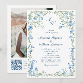 Meadow Blue French Rose Hochzeiten QR-Code-Foto Einladung