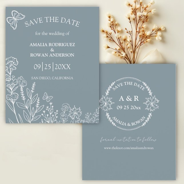 Meadow Blume Blue Gray Budget Save the Date (Von Creator hochgeladen)