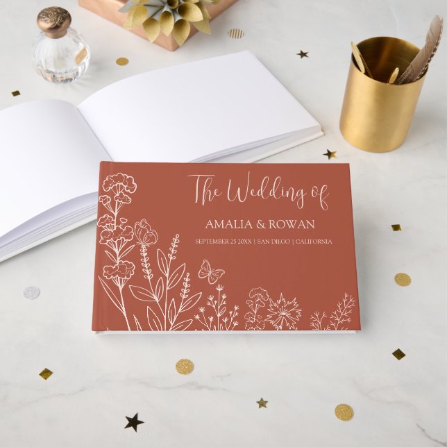 Meadow Blume Hochzeit Gästebuch (Vorderseite Offen)