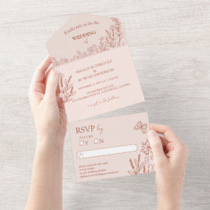 Meadow Blume Misty Rose Wedding RSVP All In One Einladung