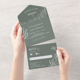 Meadow Blume Sirocco Green Wedding RSVP All In One Einladung