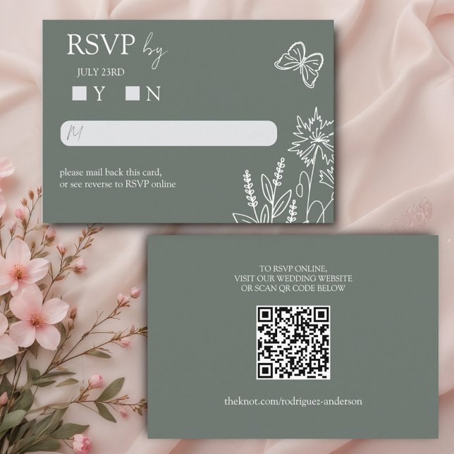 Meadow Blume Sirocco Green Wedding RSVP Begleitkarte (Von Creator hochgeladen)