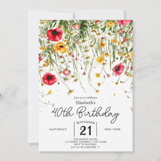 Meadow Custom Wildblumen 40. Geburtstag Einladung