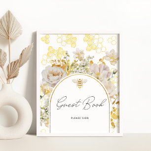 Meadow floral gold bee Poster du livre d'or