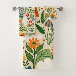 Meadow Florals Rainbow Custom Pattern Badhandtuch Set