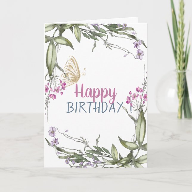 Meadow Gold Glitzer Butterfly Geburtstagkarte Karte (Vorderseite)