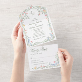 Meadow Pastel Französische Rose Blumenhochzeit All In One Einladung
