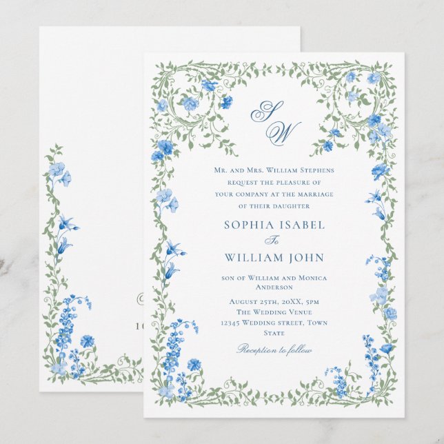 Meadow Pastel Französische Rose Blumenhochzeit Einladung (Vorne/Hinten)