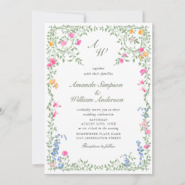 Meadow Pastel Französische Rose Blumenhochzeit Einladung