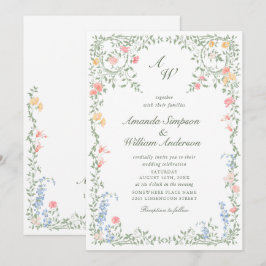 Meadow Pastel Französische Rose Blumenhochzeit Einladung