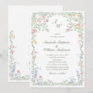 Meadow Pastel Französische Rose Blumenhochzeit Einladung