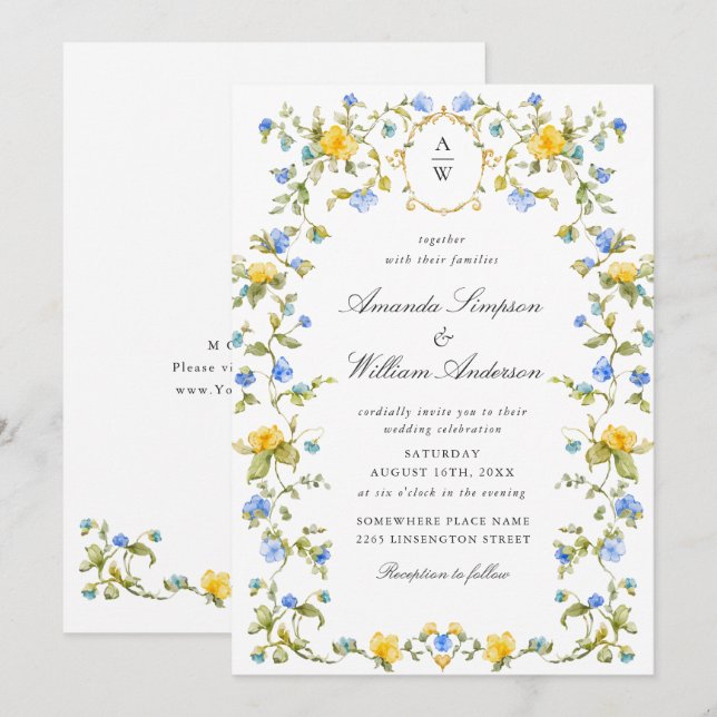 Meadow Pastel Französische Rose Blumenhochzeit Einladung (Vorne/Hinten)