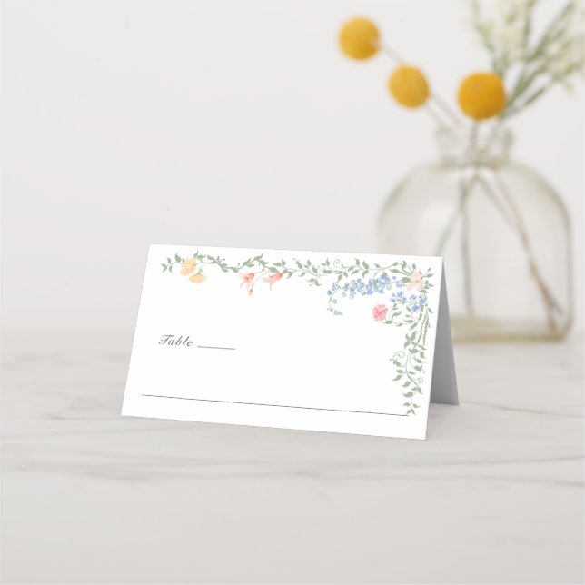 Meadow Pastel Französische Rose Blumenhochzeit Platzkarte (Vorderseite)
