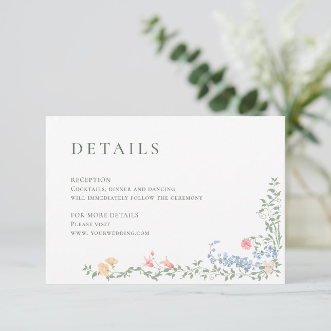 Meadow Pastel - Französische Rose Hochzeitdetails Begleitkarte (Stehend Vorderseite)