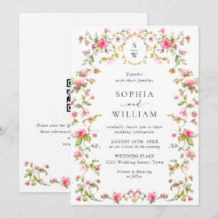 Meadow Pastel French Rose Floral QR Code Wedding Einladung