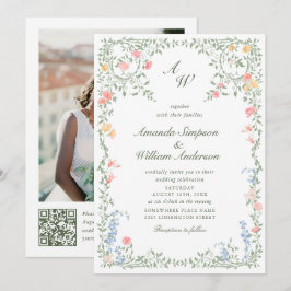 Meadow Pastel French Rose Floral Wedding QR-Code Einladung