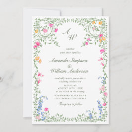 Meadow Pastel French Rose Floral Wedding QR-Code Einladung