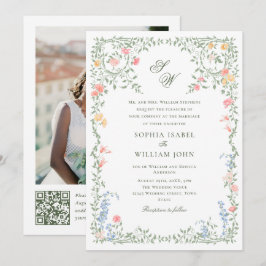 Meadow Pastel French Rose Floral Wedding QR-Code Einladung