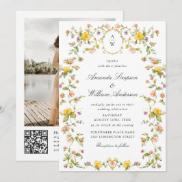 Meadow Pastel Rose Floral Wedding QR Code Foto Einladung